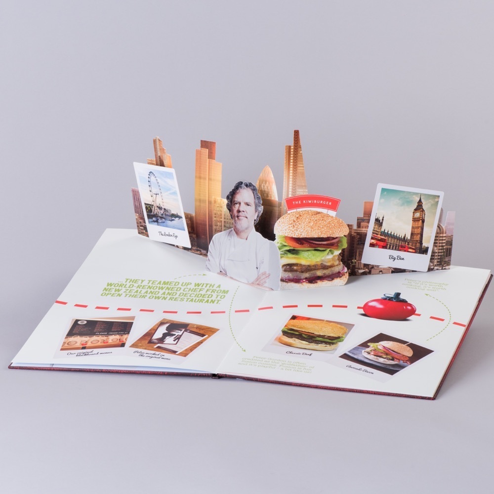 Bespoke hardcover pop-up book case-bound for product launches and corporate brand presentations, Create-This Ltd