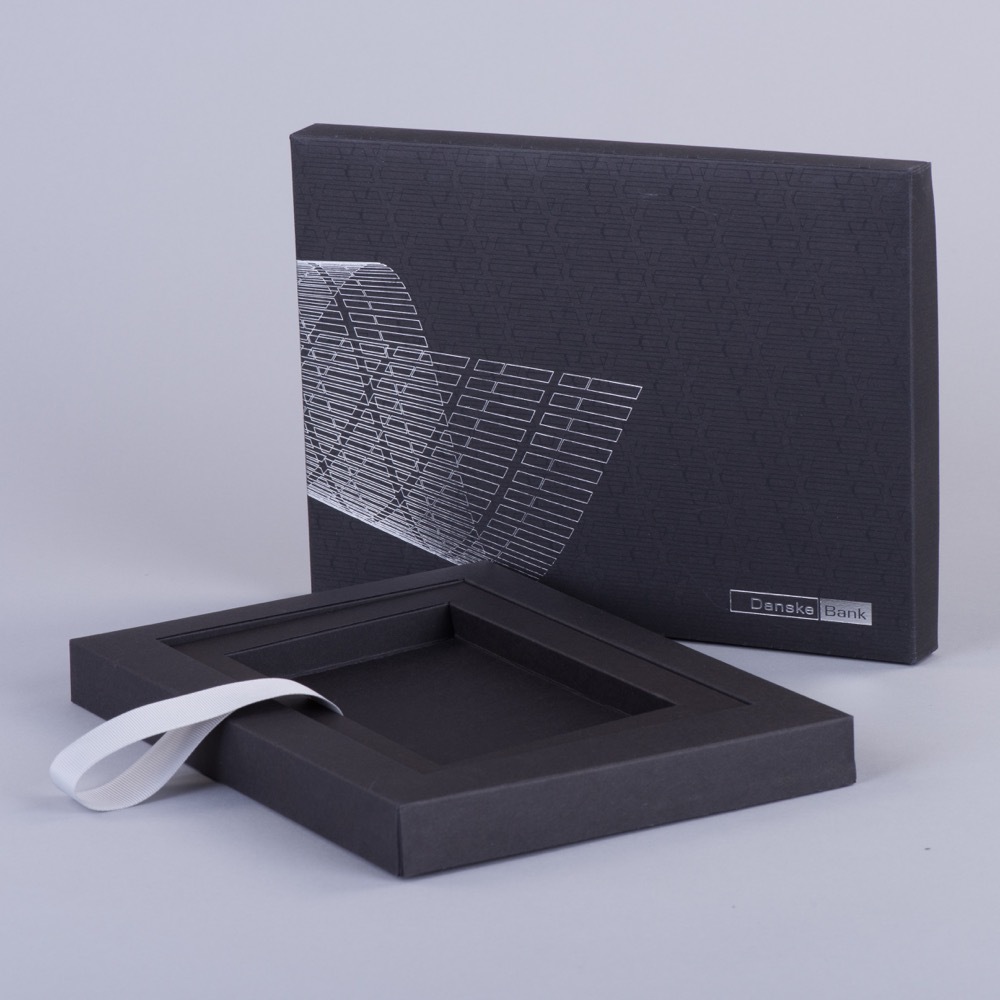 Black channel wall luxury lift-off lid box with board fitment foil blocked and ribbon pull, UK manufactured by Create-This Ltd