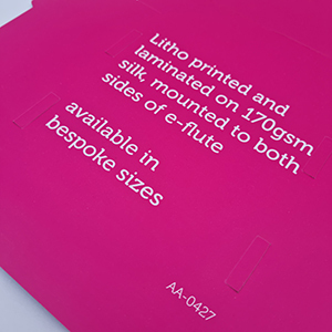 Litho printed and mounted to corrugated board, UK manufactured by Create-This
