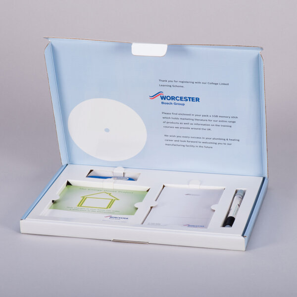 0427 corrugated membership box with bespoke board fitment for corporate welcome packs, Create-This Ltd