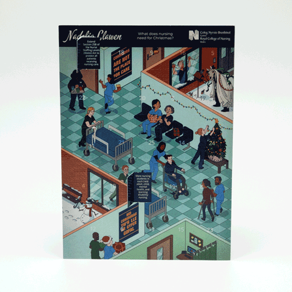A4 traditional dual language advent calendar showing 25 windows per side for bilingual promotional campaigns and international marketing, litho printed in UK