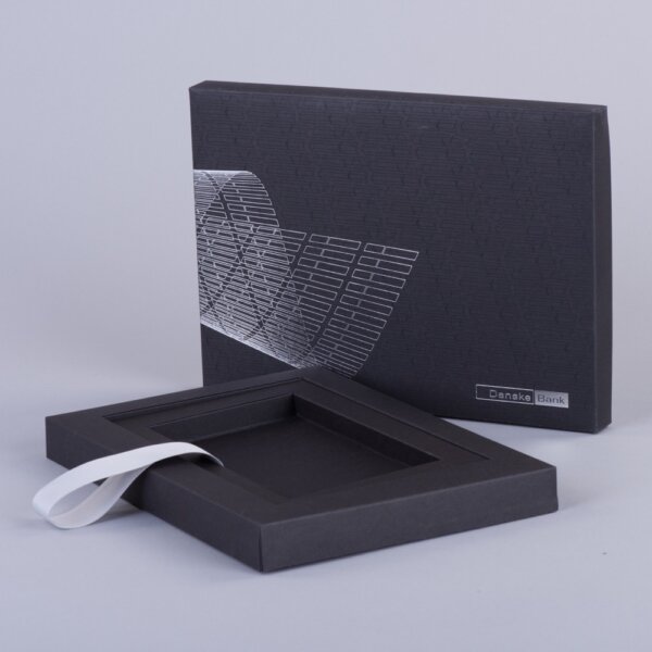 Black channel wall luxury lift-off lid box with board fitment foil blocked and ribbon pull, UK manufactured by Create-This Ltd