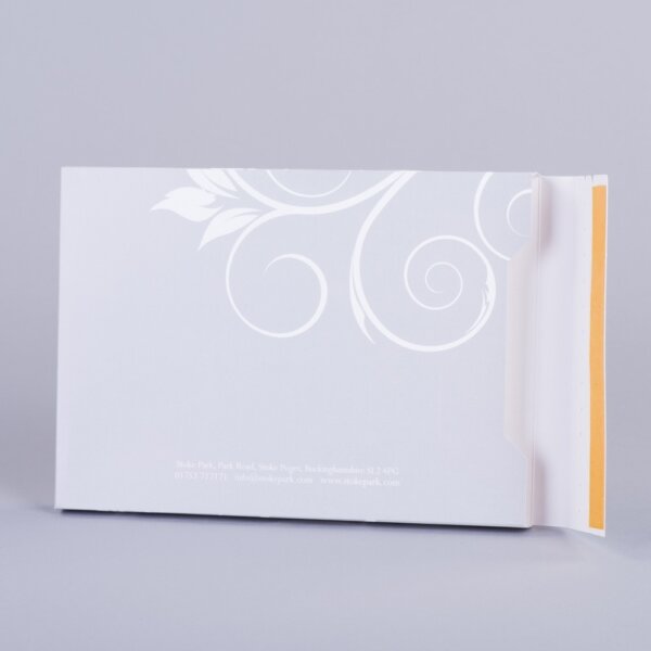 Capacity glued board envelope with gusset for branded mailing of bulkier documents and items, UK manufactured by Create-This Ltd