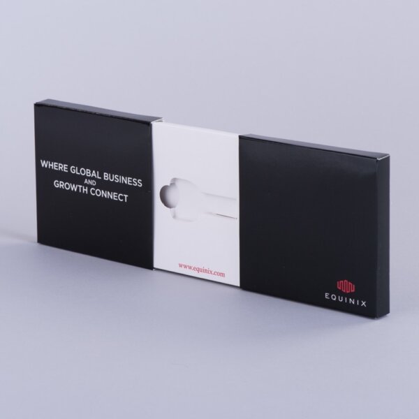 Centre opening presentation box for USB and card with board plinth for branded gifting, UK manufactured by Create-This Ltd
