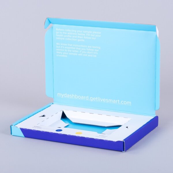 Corrugated 0427 pizza style mailing box litho laminated E-flute with integral board plinth, Create-This Ltd