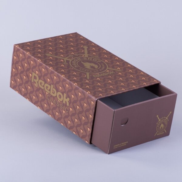 Corrugated sliding shoebox litho printed and mounted for in-store brand promotions, Create-This Ltd, UK manufactured