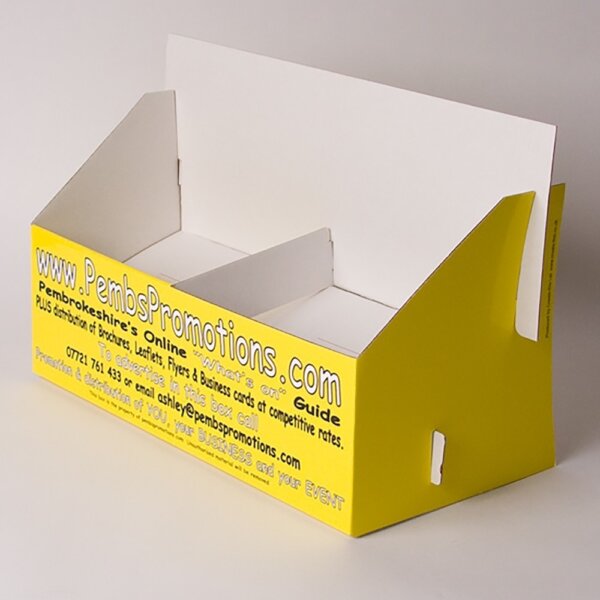 Custom counter top product display unit in box board or corrugated for branded retail point of sale, Create-This Ltd, UK manufactured