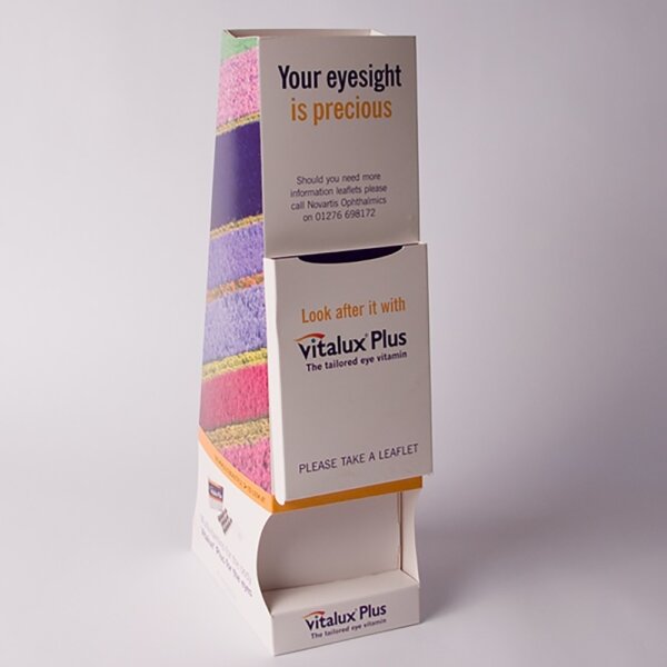 Drop-feed product dispenser with leaflet holder dual-purpose counter top point of sale unit, Create-This Ltd