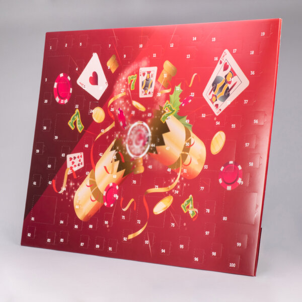 Eco-friendly 100-day countdown advent calendar corrugated inner FSC certified custom printed, UK manufactured by Create-This Ltd