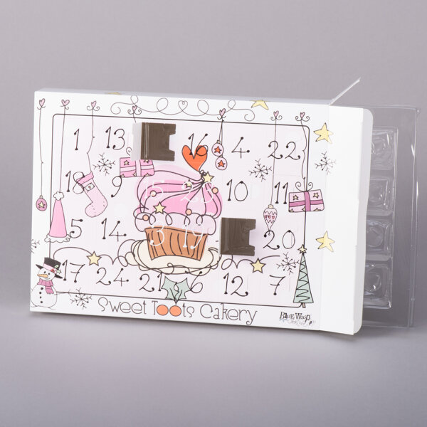 Self-fillable advent calendar 24 windows rPET tray bespoke or stock design both sides, Create-This Ltd, UK manufactured