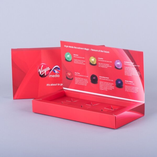 Hinged lid presentation box with board plinth and printed sleeve for direct mail campaigns, Create-This Ltd