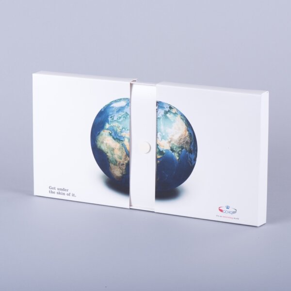 Large centre opening presentation box for brochure and CD with board platform for media kits, Create-This Ltd, UK manufactured