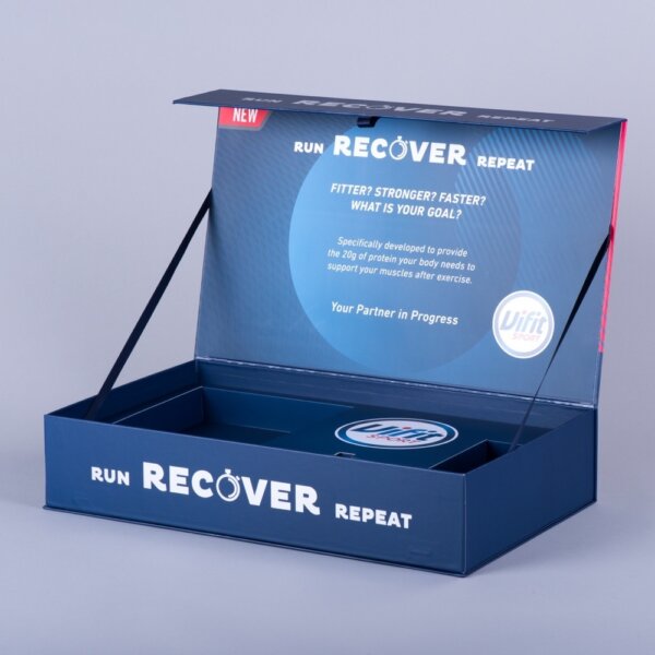 Large luxury hinged lid presentation box with board fitment magnetic closure and ribbon support, Create-This Ltd