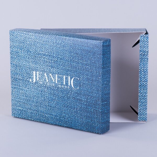 Lift-off lid promotional box with fold-out base for dramatic reveal branded packaging, Create-This Ltd, UK manufactured