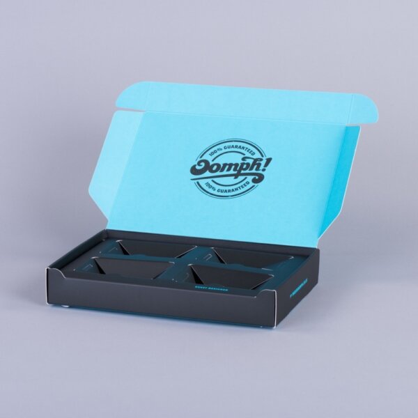 Litho printed 0427 mailing box with board fitment white kraft laminated for product samples, UK manufactured by Create-This Ltd