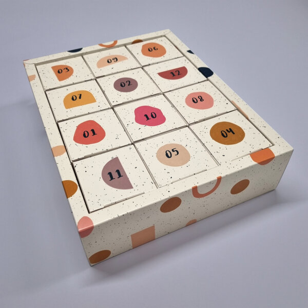 Luxury eco-friendly advent calendar 12 pull-out boxes two format options FSC certified, Create-This Ltd, UK manufactured