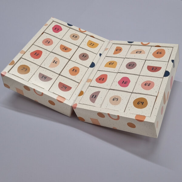 Luxury eco-friendly advent calendar 24 pull-out boxes FSC certified two format options, UK manufactured by Create-This Ltd