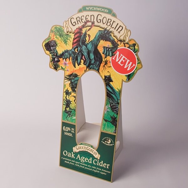 Custom point of sale display unit to hold bottle litho printed on board for retail promotions, Create-This Ltd, UK manufactured