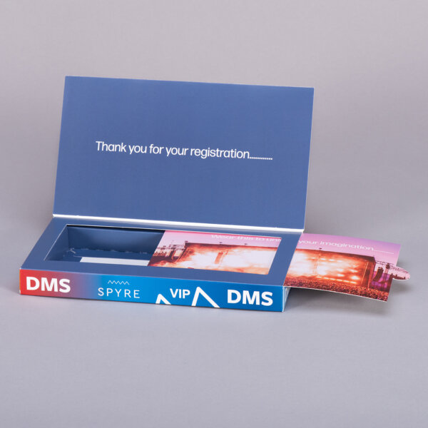 Hinged lid presentation box with sliding panel for extra print area and branded retail packaging, Create-This Ltd