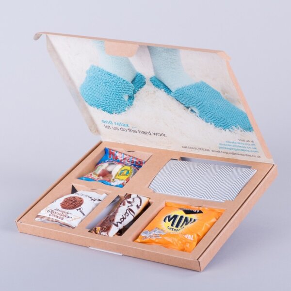 Promotional mailing box with bespoke fitment corrugated litho printed for branded gifting, Create-This Ltd