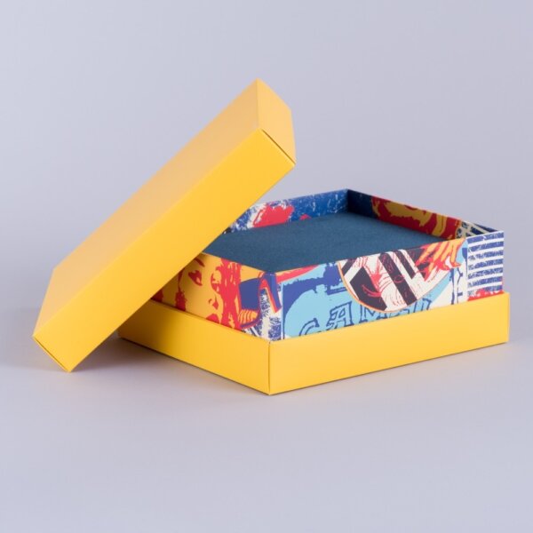 Rigid style shoulder presentation box with blue foam insert litho printed spot UV varnished, Create-This Ltd, UK manufactured