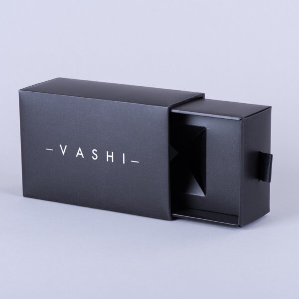 Rigid style sliding presentation box black material foil blocked board fitment fast turnaround, Create-This Ltd, UK manufactured