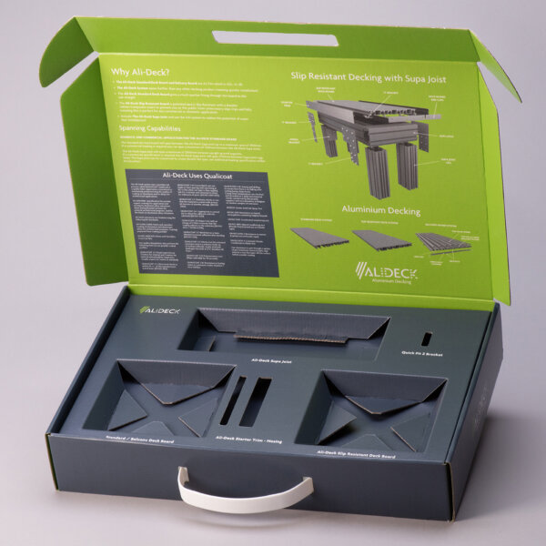 Corrugated 0427 sample box with cardboard fitment digitally printed both sides for product sampling, UK manufactured by Create-This Ltd