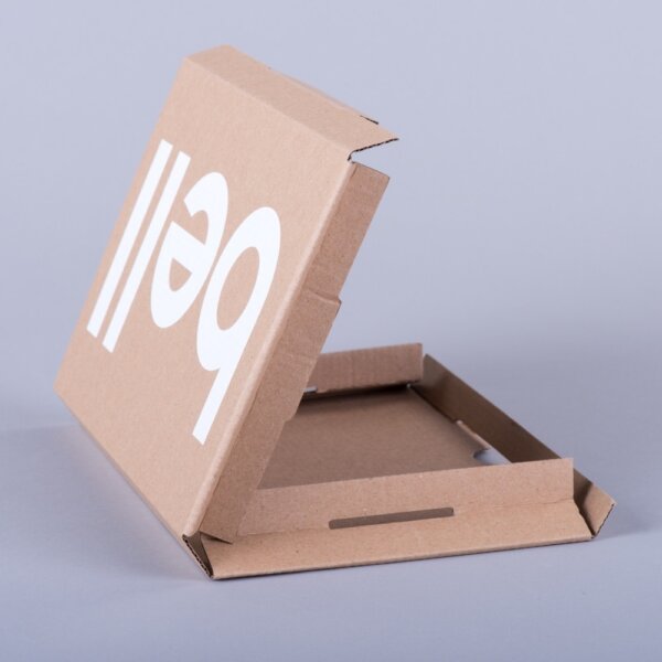 Screen printed corrugated book style mailing outer one colour for branded book packaging, Create-This Ltd, UK manufactured