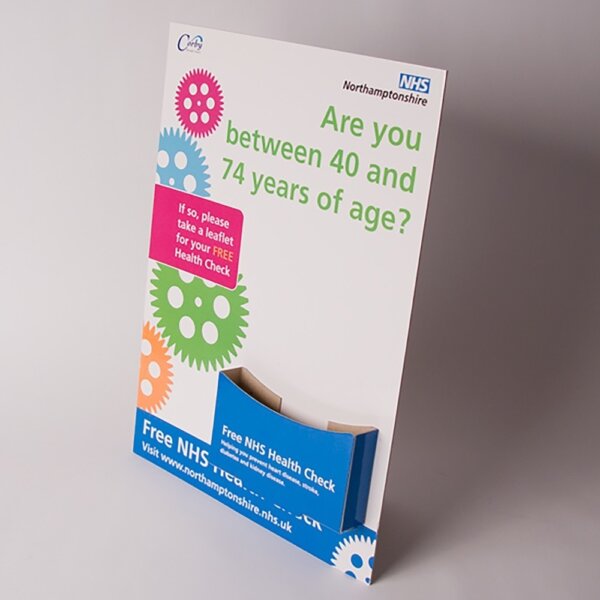 Showcard leaflet dispenser integrated counter top point of sale display supplied flat, Create-This Ltd
