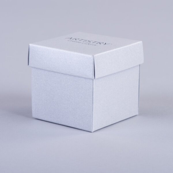 Small fold-over edge lift-off lid promotional box in coloured material custom printed, Create-This Ltd