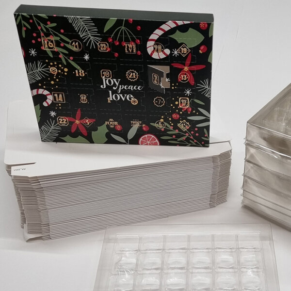 Self-fill advent calendar with recyclable vacuum-formed tray for corporate branding, Create-This Ltd