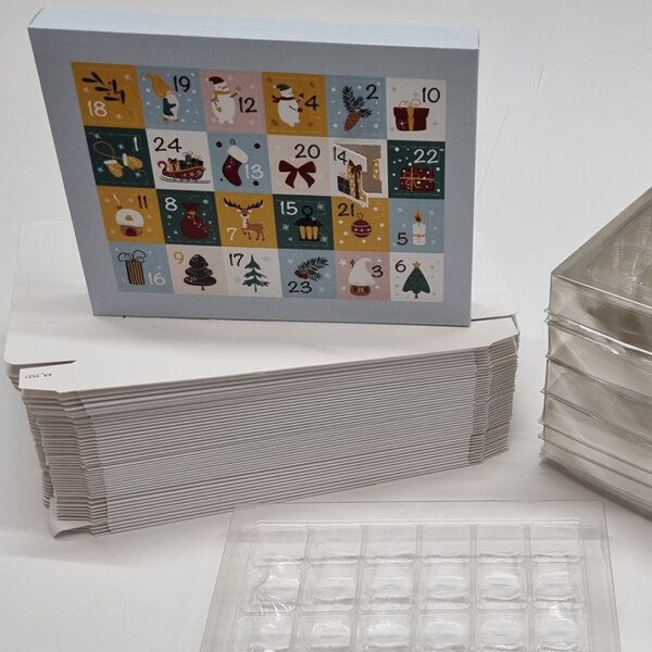Self-fill advent calendar with recyclable vacuum-formed tray for corporate branding, Create-This Ltd