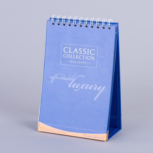 Tent card with wirobound calendar