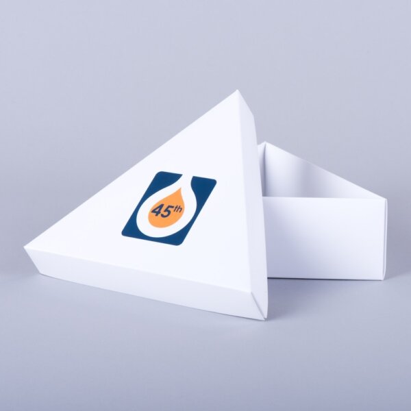 Triangular lift-off lid promotional box shaped custom packaging for brand campaigns, Create-This Ltd